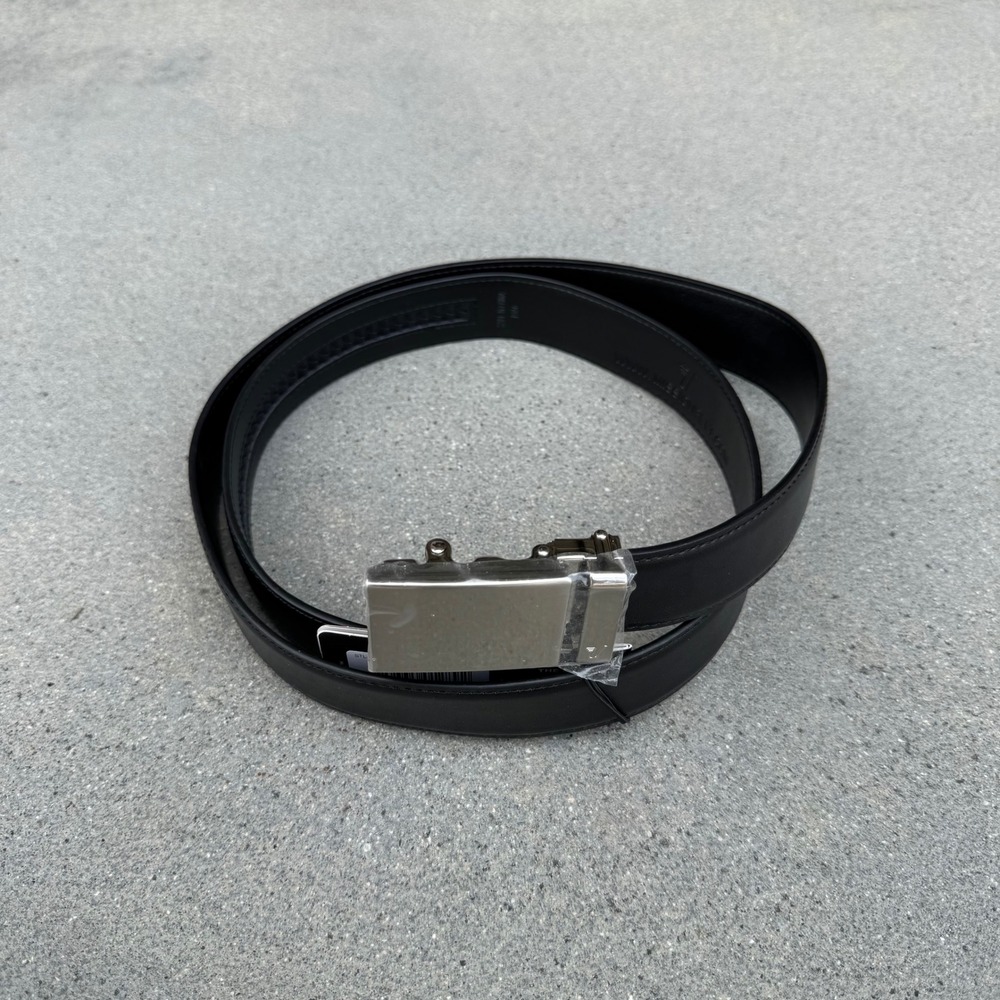 Mission Belt Mens Steel Black Leather Ratchet Belt XL